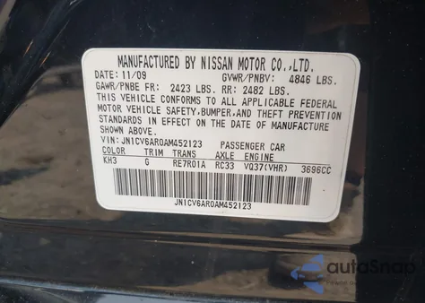 2010 Infiniti G37X from USA, damaged, VIN JN1CV6AR0AM452123